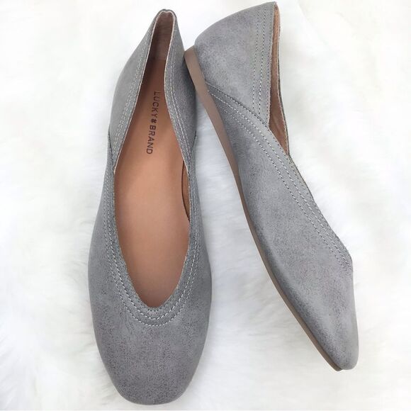 Lucky Brand ALBA Titanium Gray Leather Slip On Ballet Flats  New without Box - Picture 6 of 16